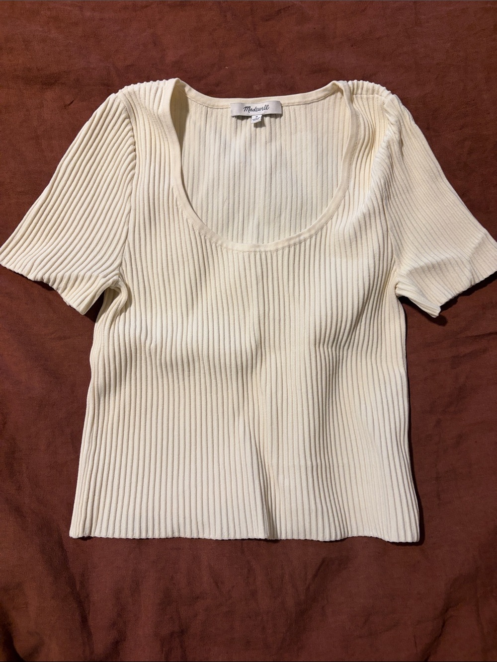 Madewell Ivory Ribbed Scoop-Neck Short Sleeve Tee